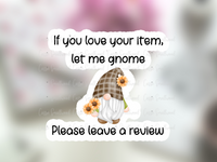 Please leave a review sticker small business printables, Gnome pun thank you stickers, small business thank you stickers printable png for Cricut