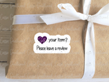 leave a review sticker printable, cricut stickers, purple leopard print stickers, Etsy packaging, packing supplies